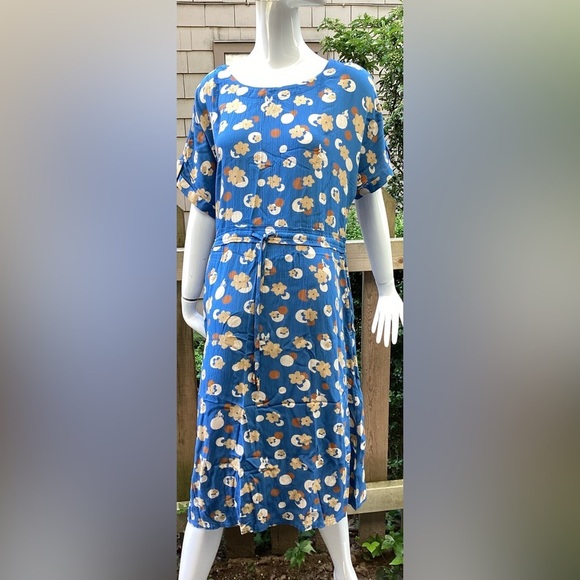 White Stuff blue drawstring dress, viscose, mid length, Size 10 - Picture 1 of 15